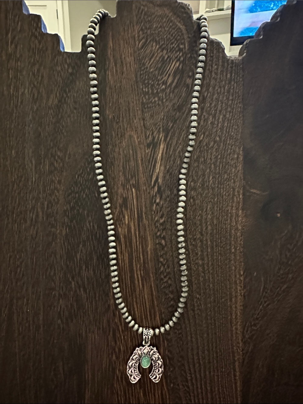 Sterling-Tone Beaded Necklace with Turquoise Pendant Naja - Women's Jewelry